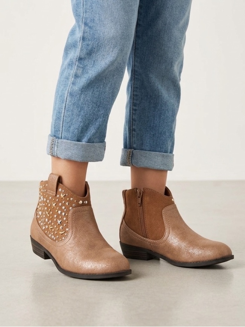 Stylish Tan Kids Boots with Studded Design NIB